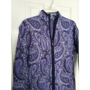 Pendleton Full Zip Cardigan Purple Paisley 100% Merino Wool Mock Neck Size M